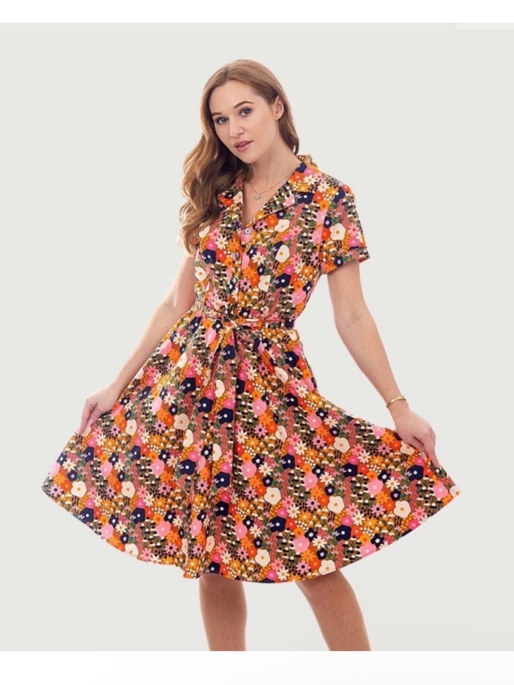 Eva Rose Vintage Ditsy Floral Shirtdress Pinup Dress Size Medium